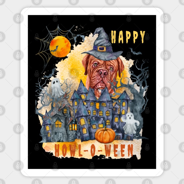 French Mastiff Happy Howl-o-ween Ghost Houses Funny Watercolor Magnet by Sniffist Gang